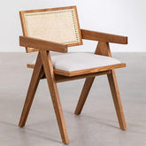 ONIJA  Modern Stylish Wooden Chair Contemporary Rattan Cane Back & White Cushion Upholstered Seat & Solid Wood (45D* 52W* 79H* CM)